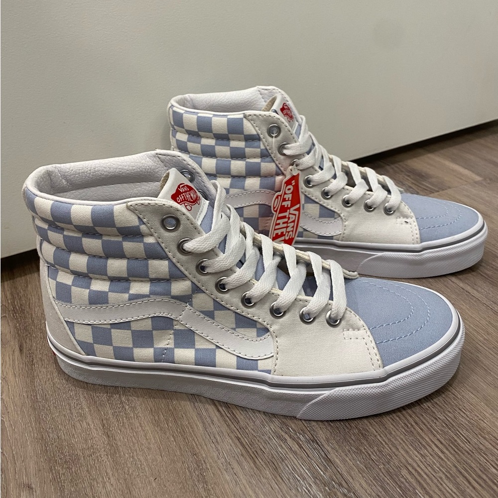 Vans Sky Blue and White Checkered High-Tops